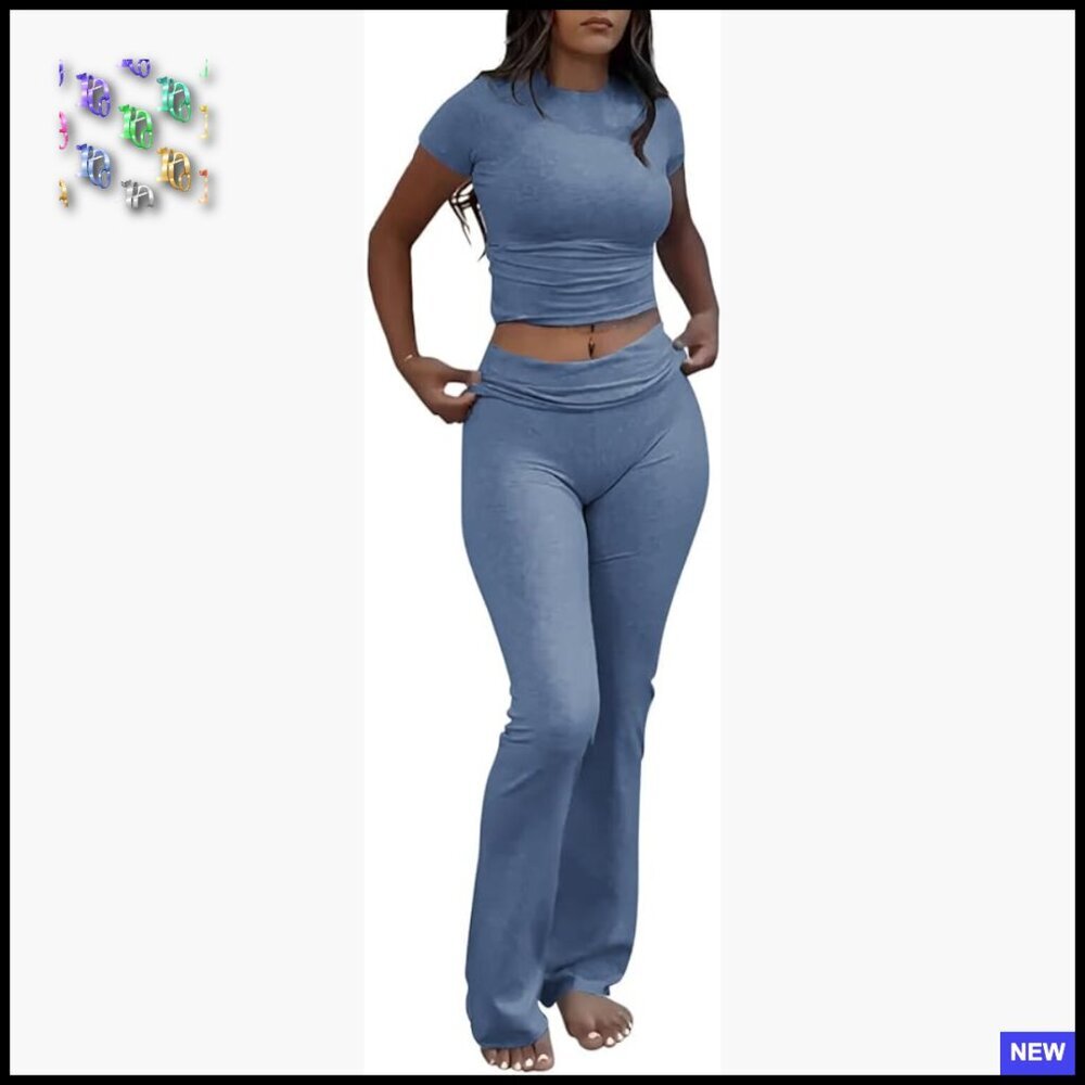 Athleisure Lounge Set Slim Fit Short Sleeve Top Flare Leggings Y2K Chic